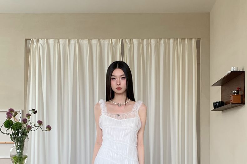 Black Square Neck Lace Maxi A-Line Dress - Altfashion Shop