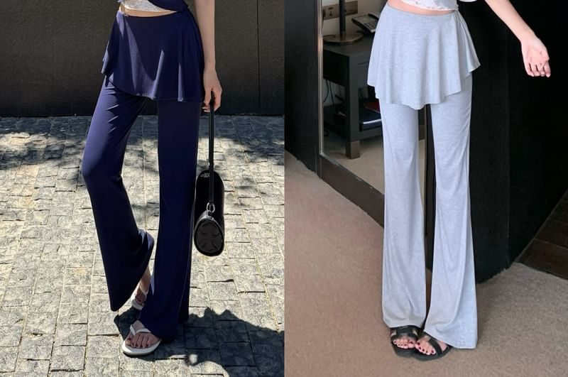 Mock Two-Piece Lace-Paneled Halter Tee & Bootcut Overlay Pants