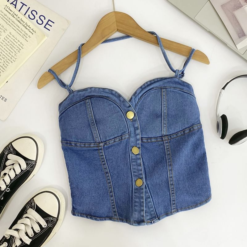 Buttoned Denim Camisole