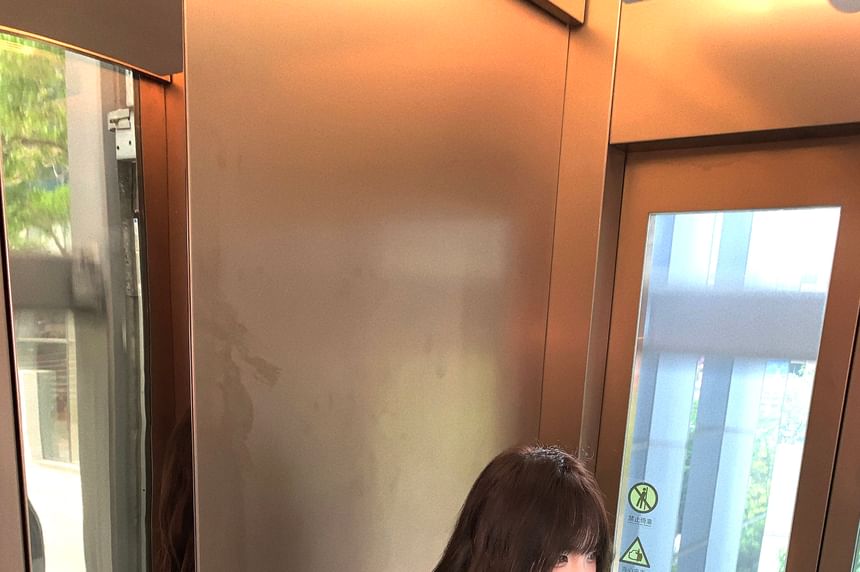 Spaghetti-Strap Slit Plain Cami & High-Waisted Plaid Mini Skirt
