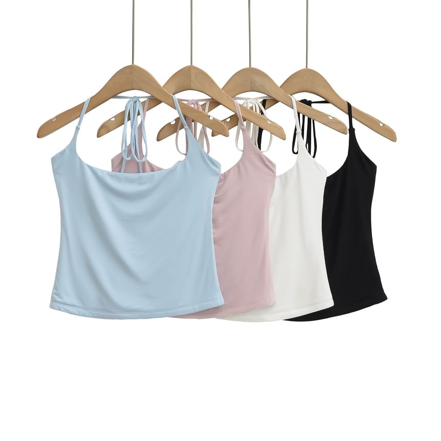 Plain Scoop-Neck Cropped Halter Blouse