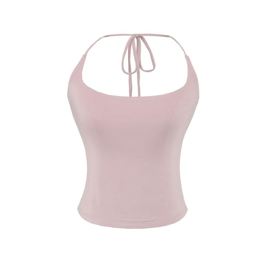 Plain Scoop-Neck Cropped Halter Blouse