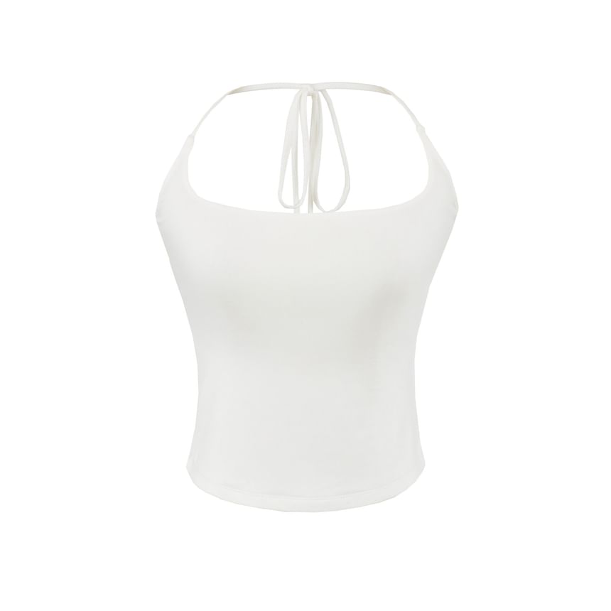 Plain Scoop-Neck Cropped Halter Blouse