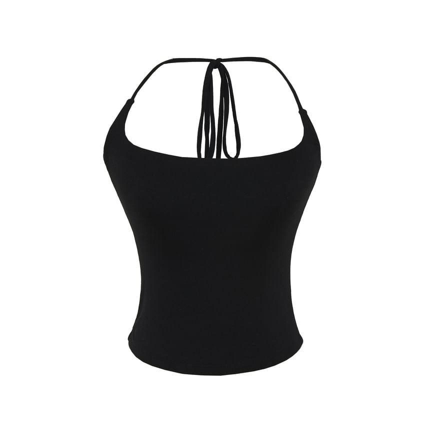 Plain Scoop-Neck Cropped Halter Blouse
