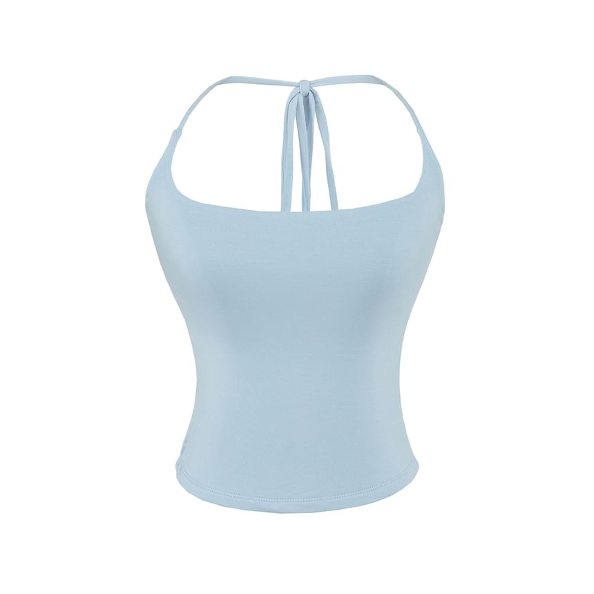 Plain Scoop-Neck Cropped Halter Blouse