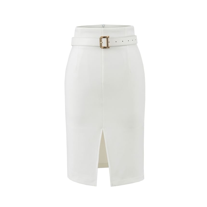 Front-Slit Pencil Skirt with High Rise Waist