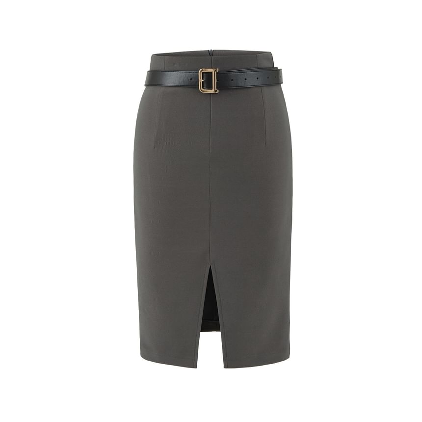 Front-Slit Pencil Skirt with High Rise Waist