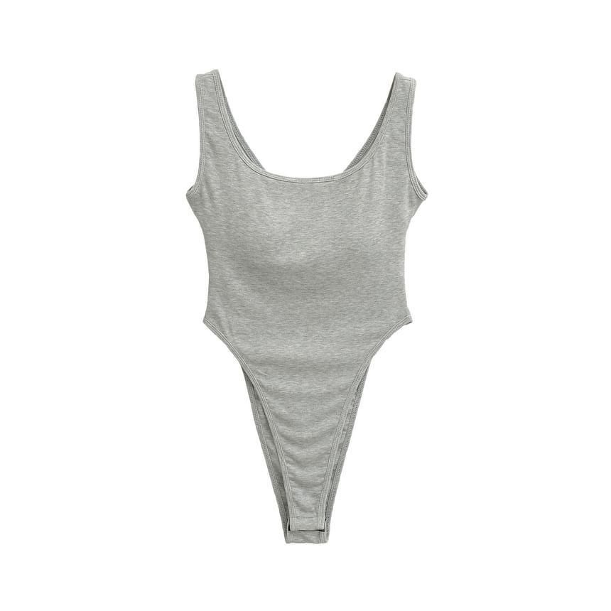 Plain Scoop-Neck Bodysuit Blouse