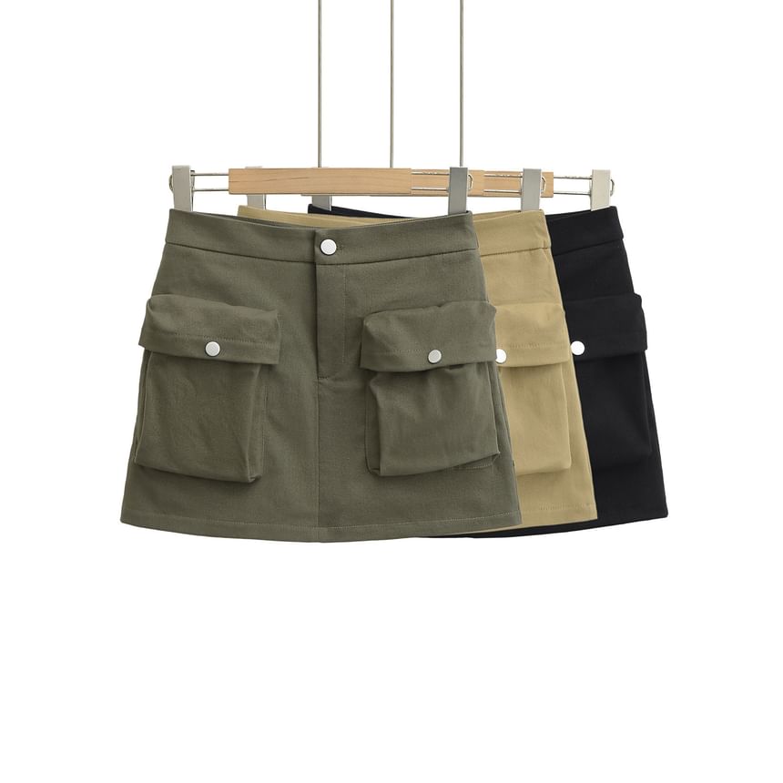Pocket Detail Mini A-Line Skirt with High Waist