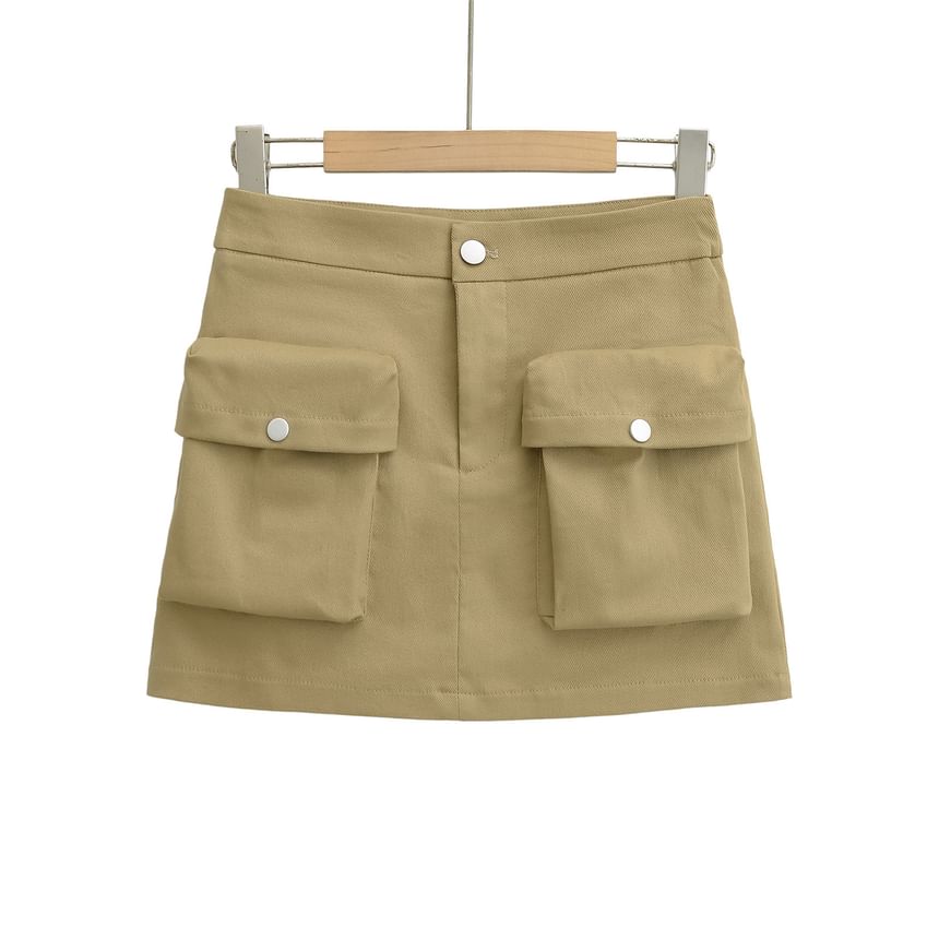 Pocket Detail Mini A-Line Skirt with High Waist