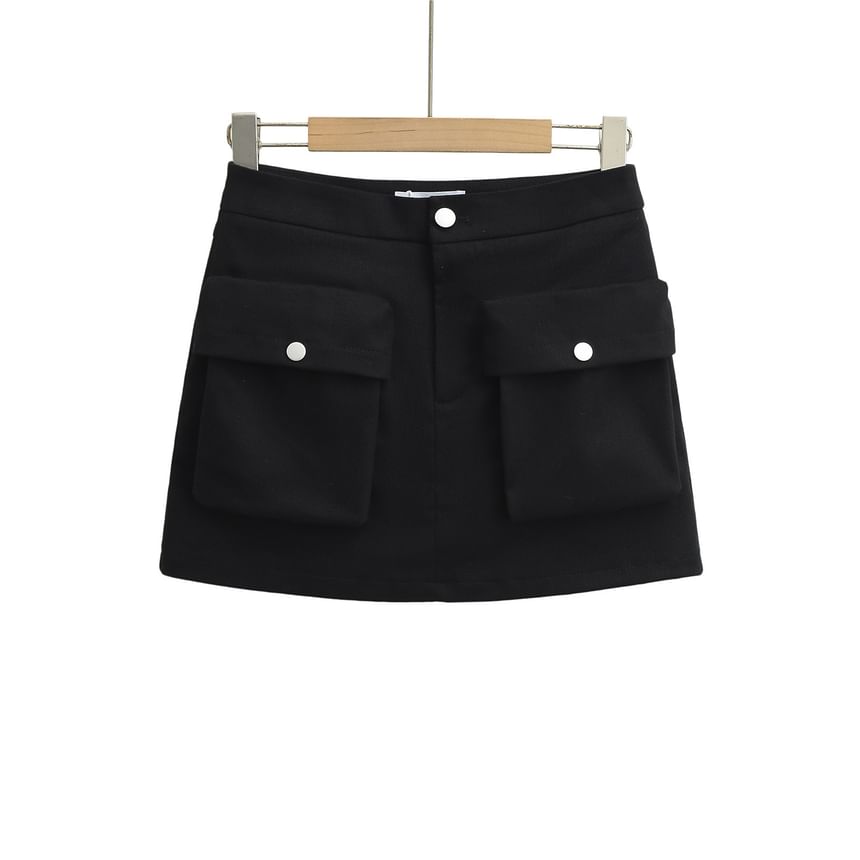 Pocket Detail Mini A-Line Skirt with High Waist