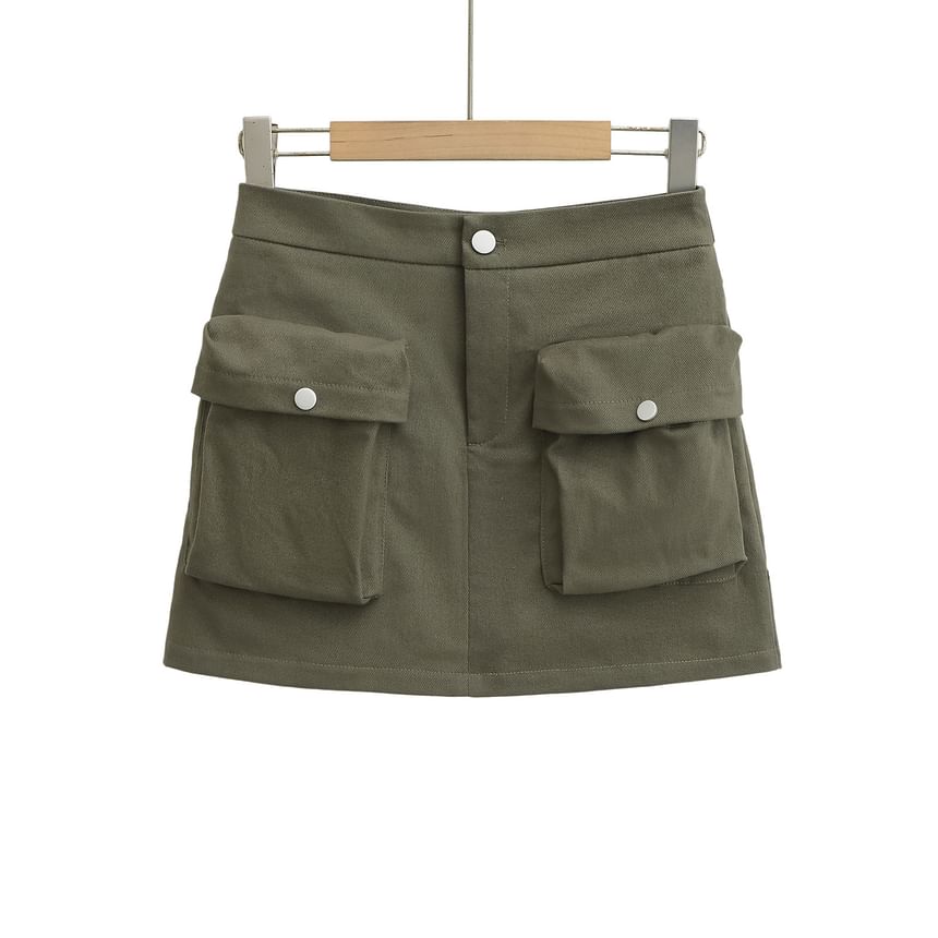 Pocket Detail Mini A-Line Skirt with High Waist