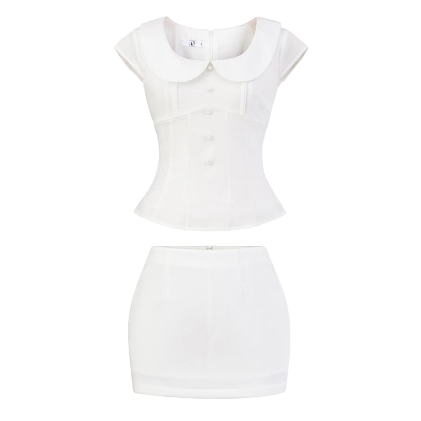 Plain Scoop-Neck Cap-Sleeved Blouse