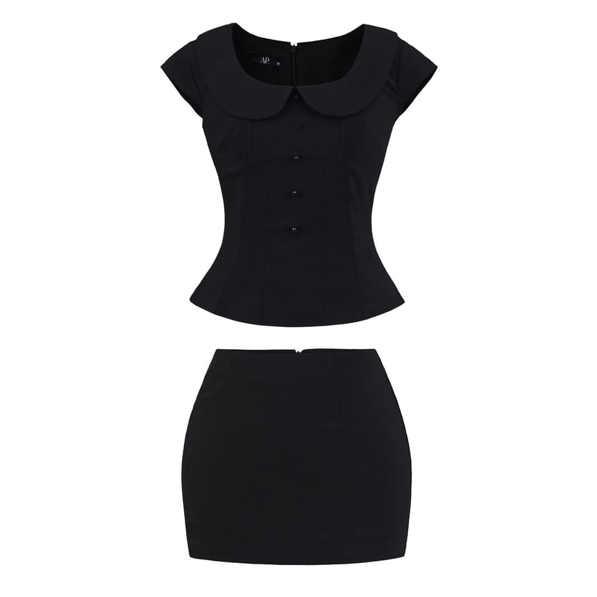 Plain Scoop-Neck Cap-Sleeved Blouse