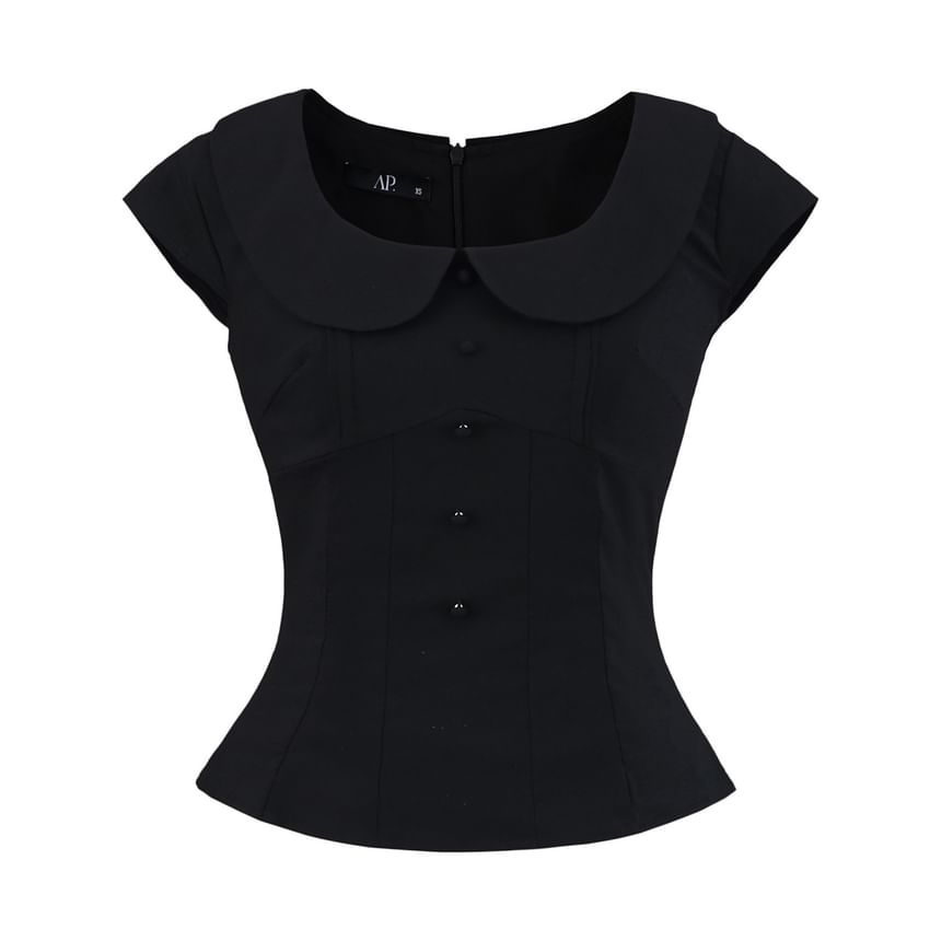 Plain Scoop-Neck Cap-Sleeved Blouse
