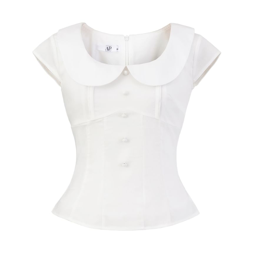 Plain Scoop-Neck Cap-Sleeved Blouse