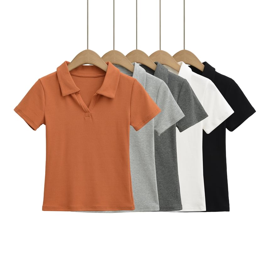 Plain Collared Short-Sleeved Tee Shirt