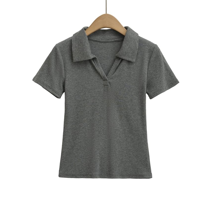 Plain Collared Short-Sleeved Tee Shirt