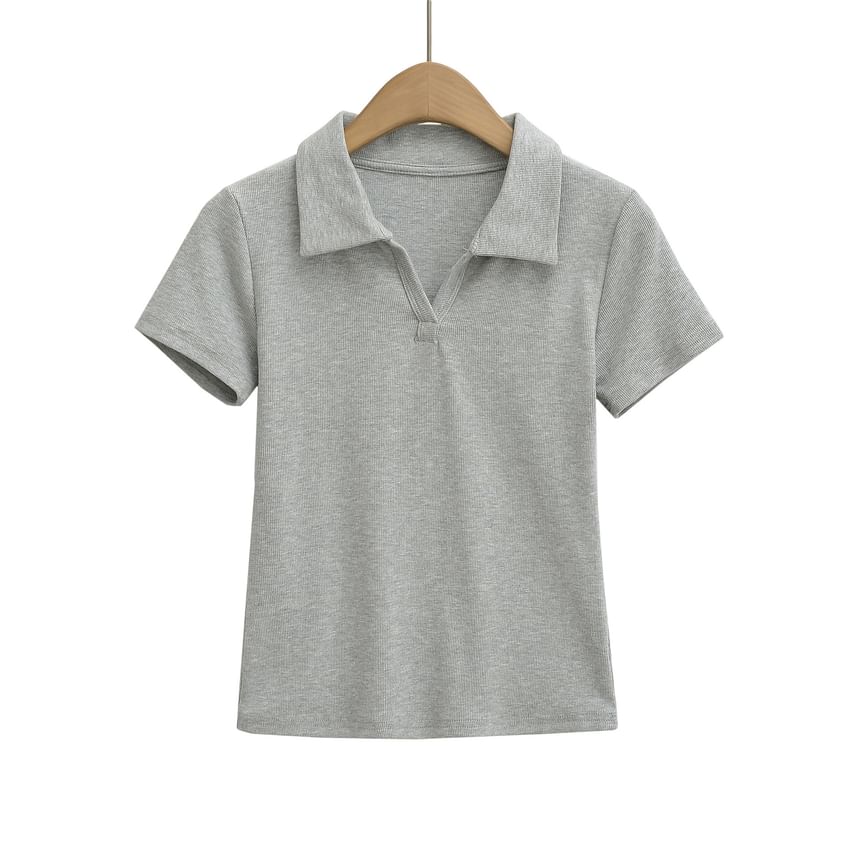 Plain Collared Short-Sleeved Tee Shirt