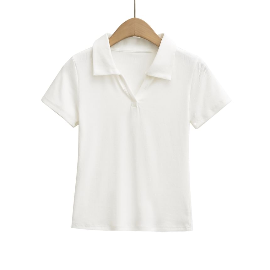 Plain Collared Short-Sleeved Tee Shirt