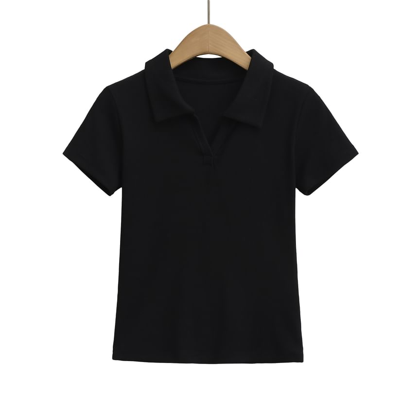 Plain Collared Short-Sleeved Tee Shirt