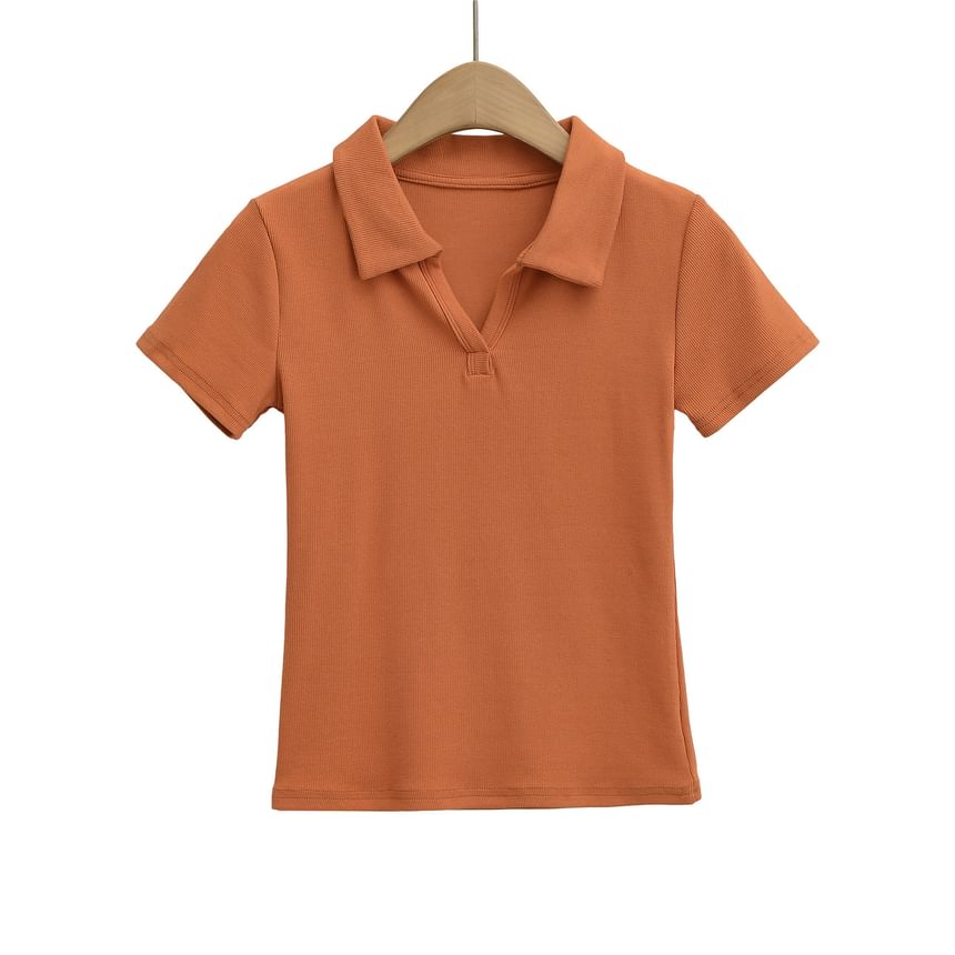 Plain Collared Short-Sleeved Tee Shirt