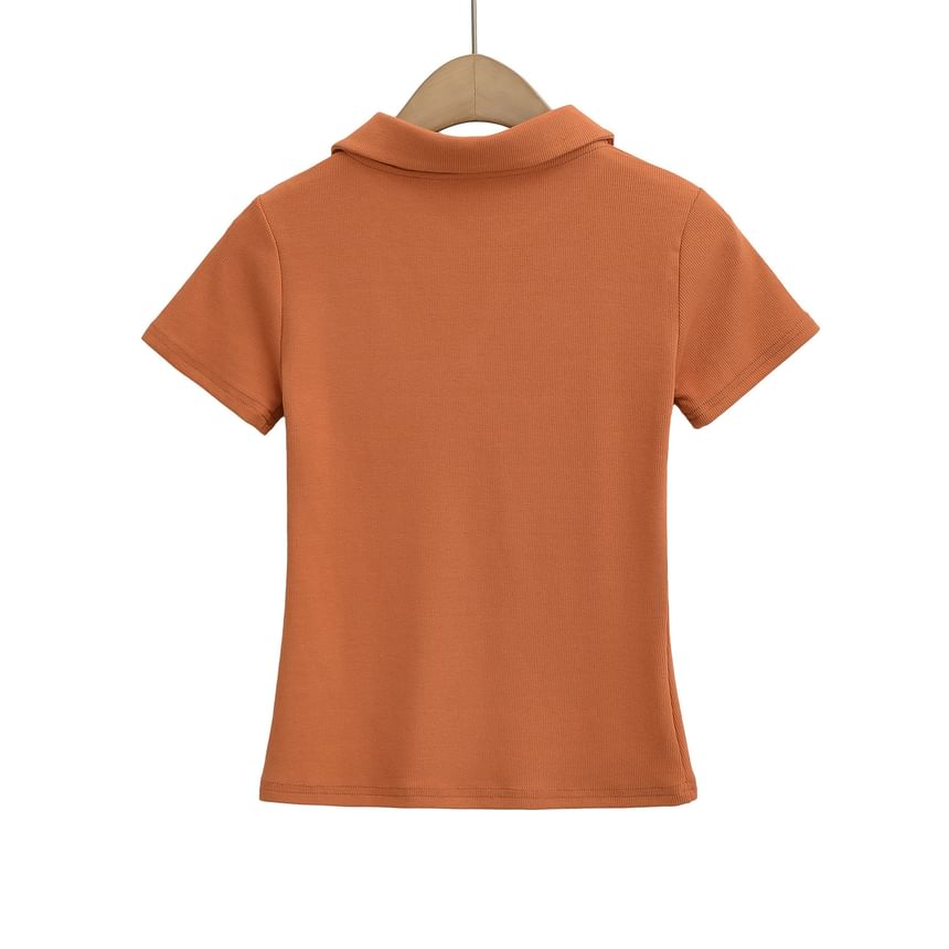 Plain Collared Short-Sleeved Tee Shirt