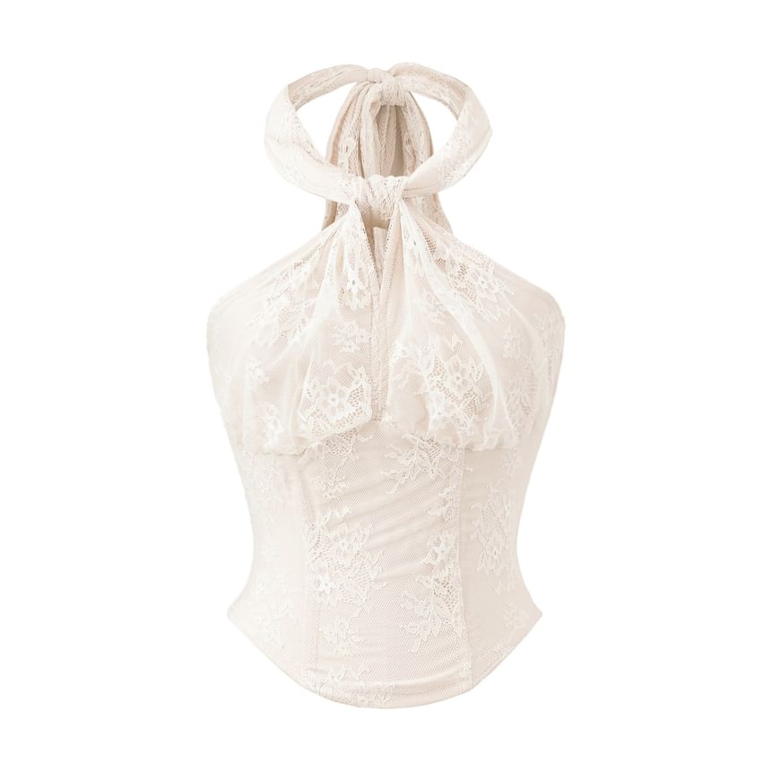 Asymmetric Floral Lace Halter Blouse