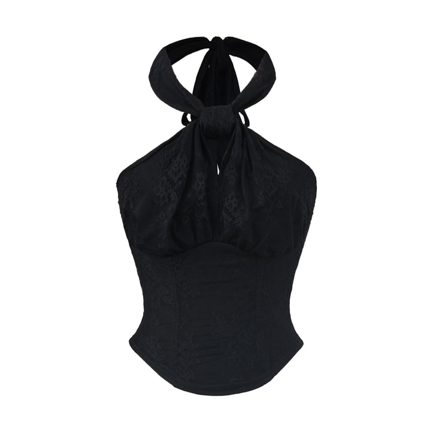 Asymmetric Floral Lace Halter Blouse