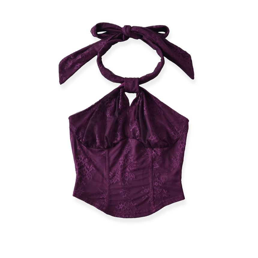 Asymmetric Floral Lace Halter Blouse