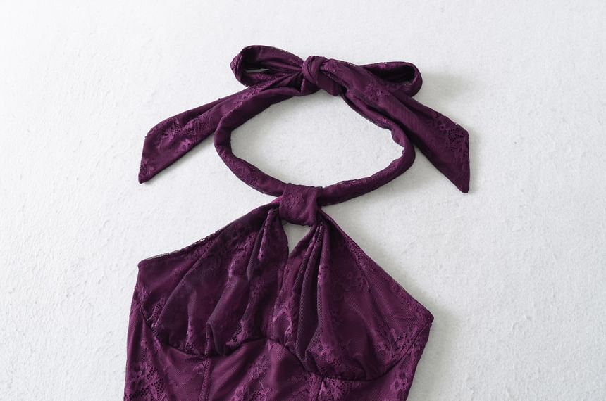 Asymmetric Floral Lace Halter Blouse