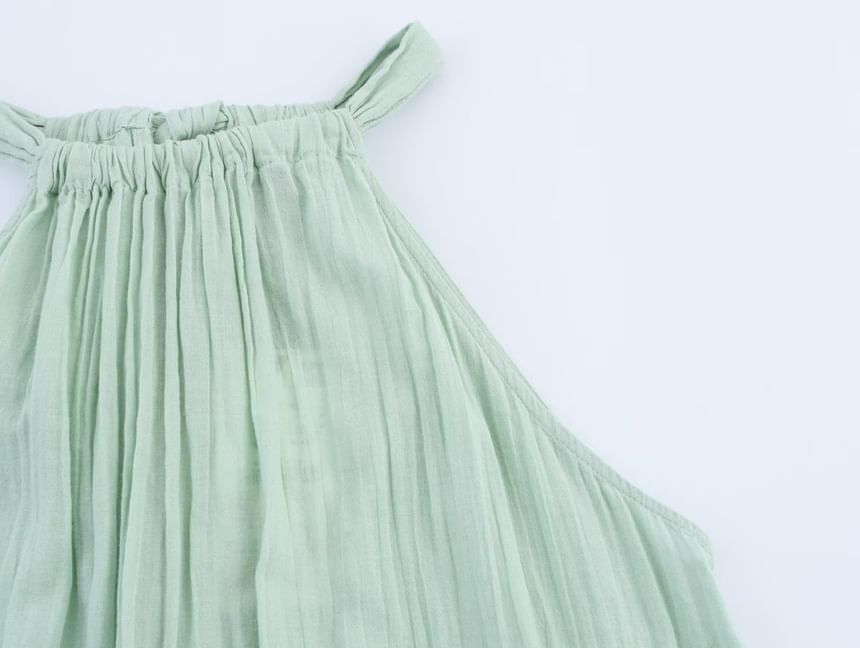Plain Halter-Neck Lace Panel Tie-Back Blouse