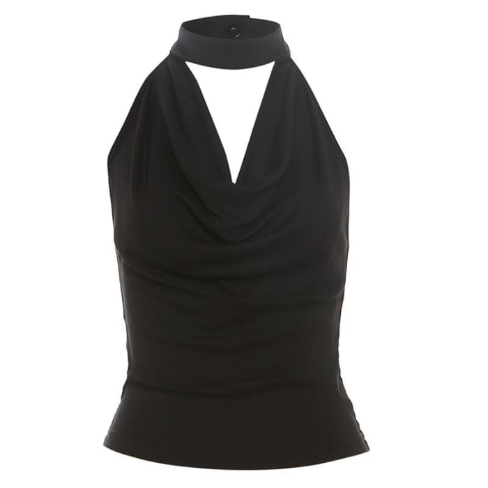 Plain Halter Cutout Blouse