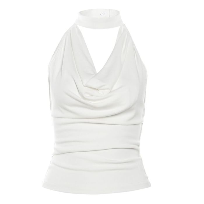 Plain Halter Cutout Blouse