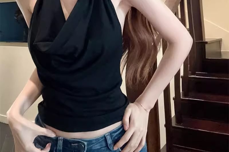 Plain Halter Cutout Blouse