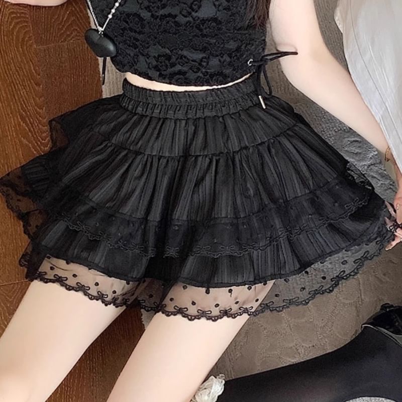 Elastic Waist Tiered Mesh Mini A-Line Skirt
