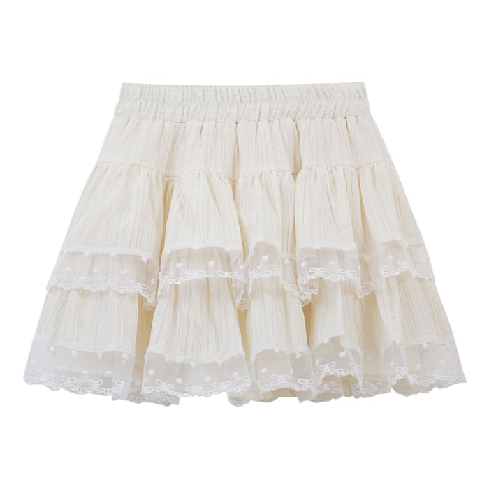 Elastic Waist Tiered Mesh Mini A-Line Skirt
