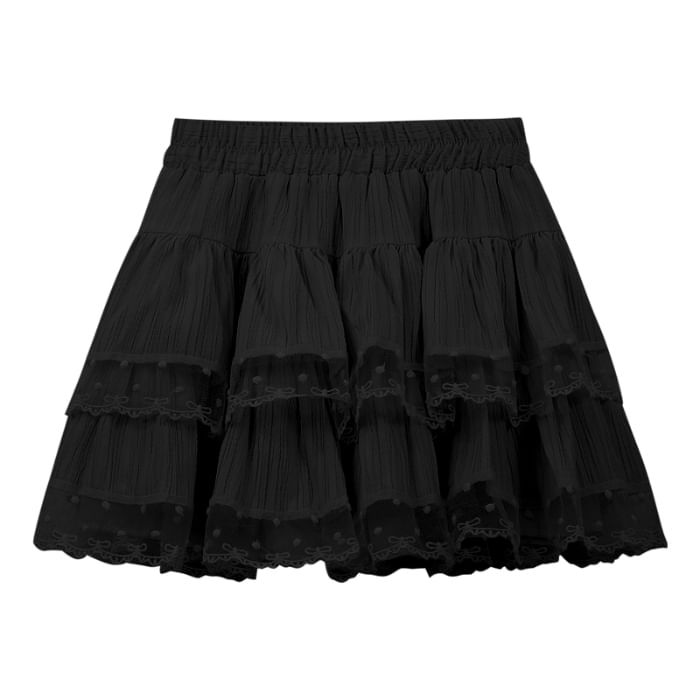 Elastic Waist Tiered Mesh Mini A-Line Skirt