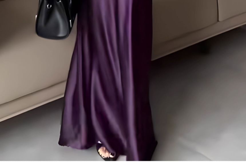 Satin Maxi Fishtail Skirt with High Waist Plain Style