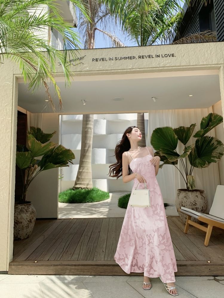 Lace Spaghetti Strap Maxi A-Line Dress - Altfashion Shop