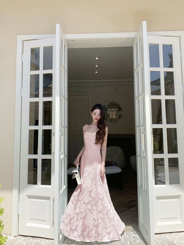 Lace Spaghetti Strap Maxi A-Line Dress - Altfashion Shop