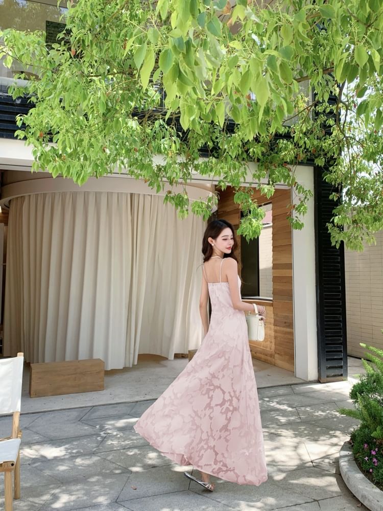 Lace Spaghetti Strap Maxi A-Line Dress - Altfashion Shop