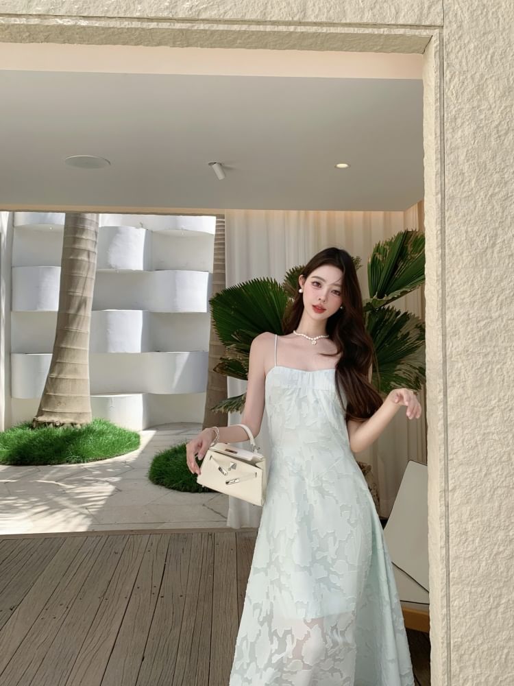 Lace Spaghetti Strap Maxi A-Line Dress - Altfashion Shop