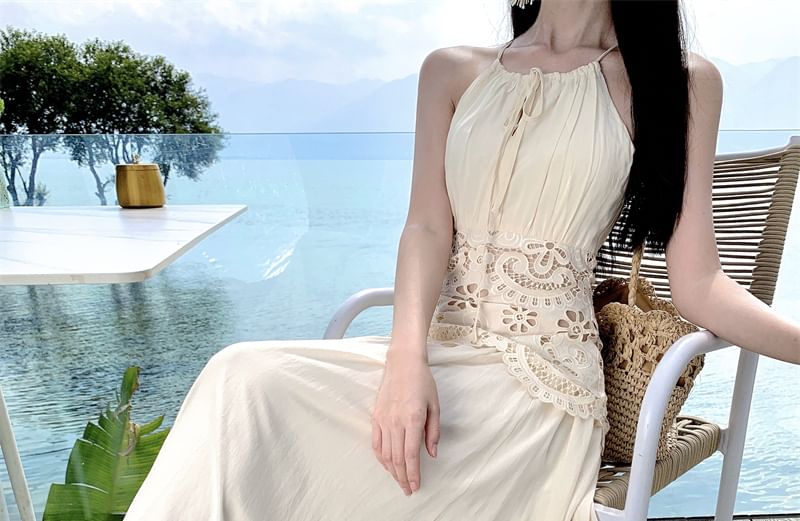 Black Perforated Sleeveless Maxi A-Line Dress - Altfashion Shop