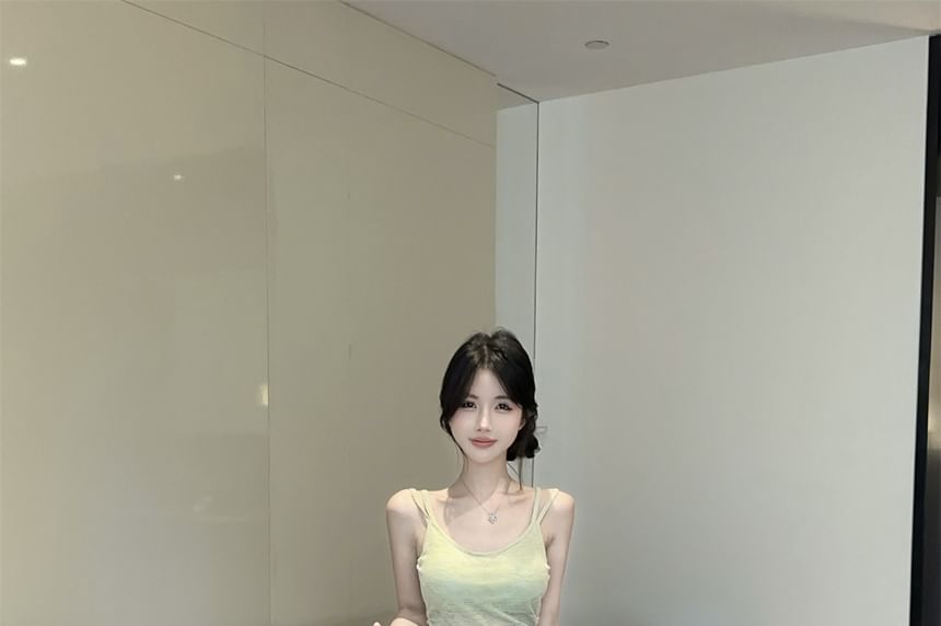 Scoop Neck Lace Camisole Top and Mini A-Line Skirt