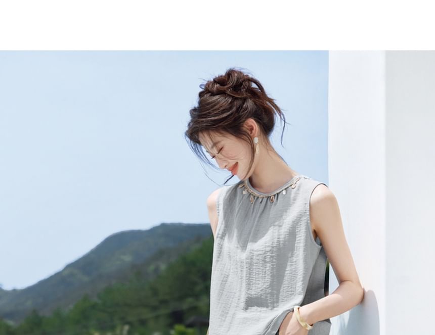 Round Neck Sleeveless Blouse and Midi A-Line Skirt Set