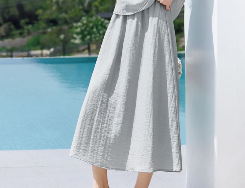 Round Neck Sleeveless Blouse and Midi A-Line Skirt Set