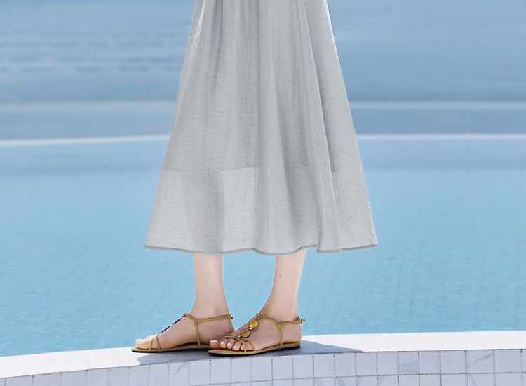 Round Neck Sleeveless Blouse and Midi A-Line Skirt Set