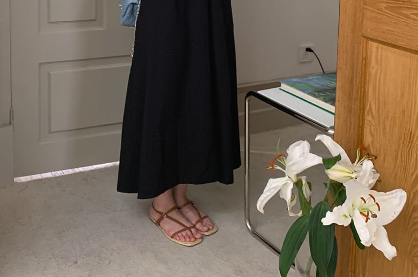 Black 3/4-Sleeve V-Neck Ruched Maxi Dress - Altfashion Shop