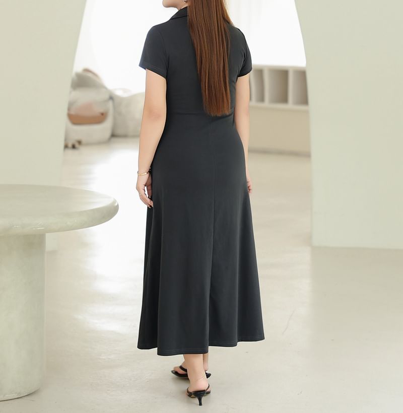 Black Short Sleeve Polo Maxi Dress - Altfashion Shop